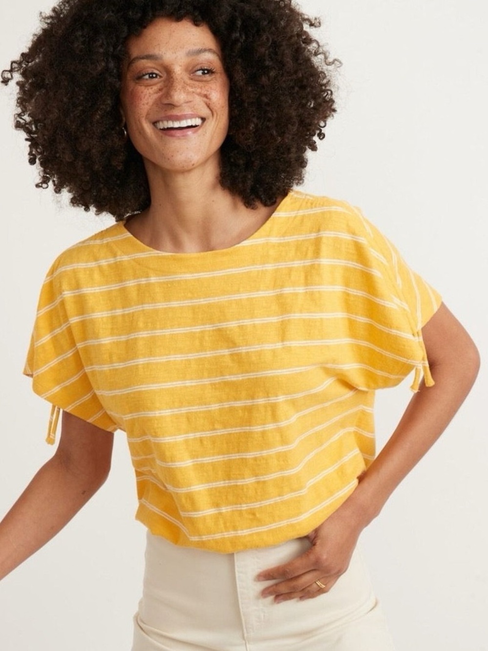 Marine Layer Yellow Striped Boatneck Blaine Tee Size Small